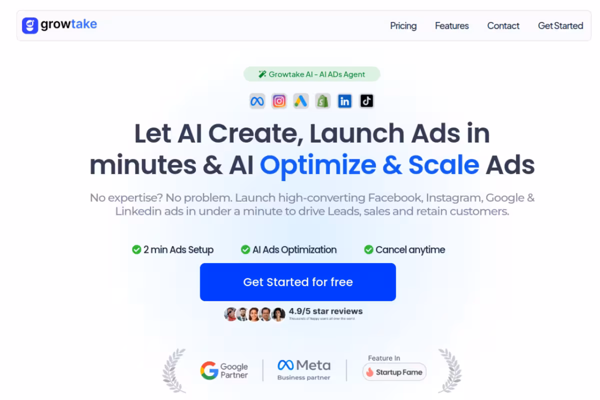 Growtake AI Ads homepage screenshot