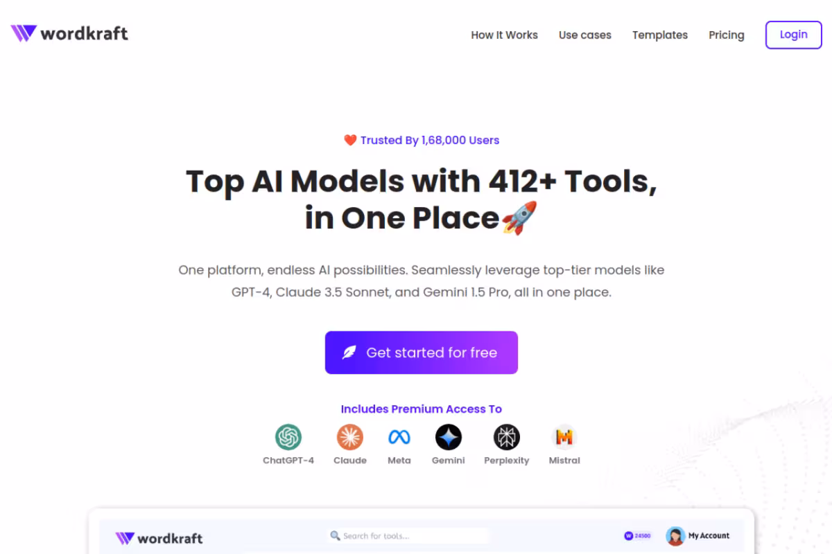 Wordkraft AI homepage screenshot