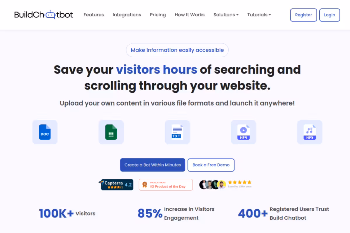 Build Chatbot homepage screenshot