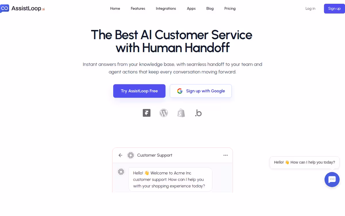 AssistLoop.ai homepage screenshot