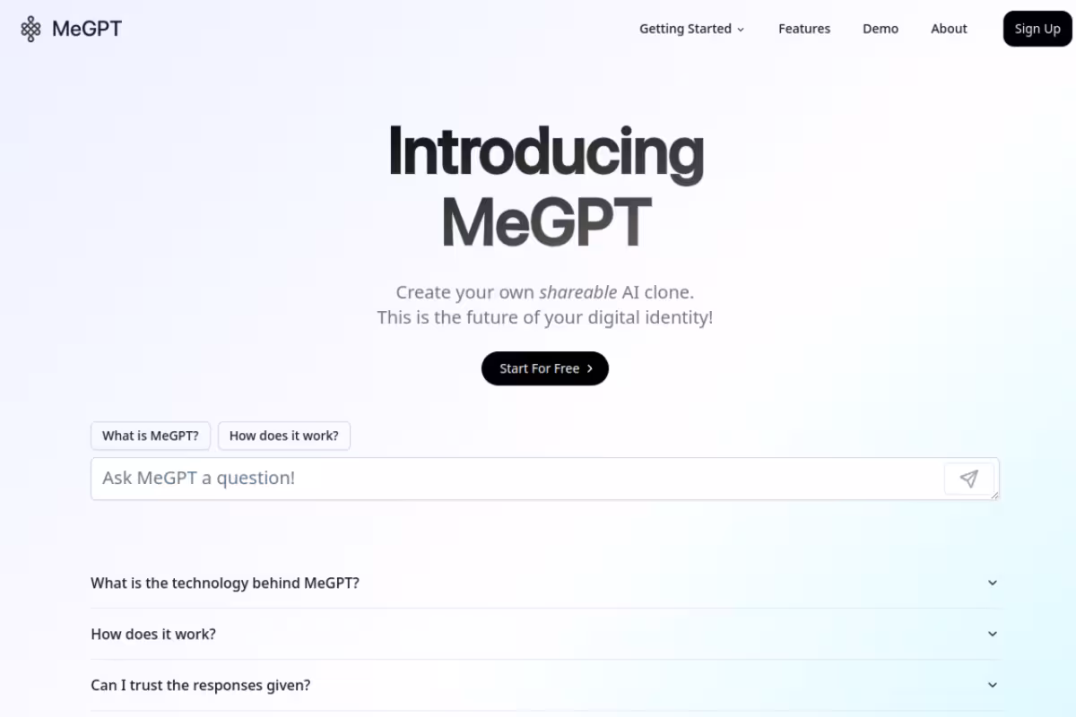 MeGPT homepage screenshot