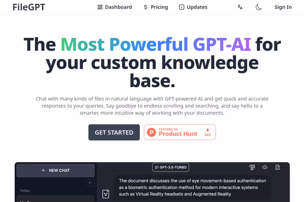 FileGPT homepage screenshot
