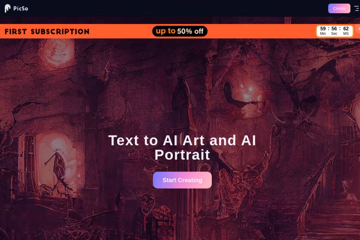 PicSo AI Art Generator homepage screenshot