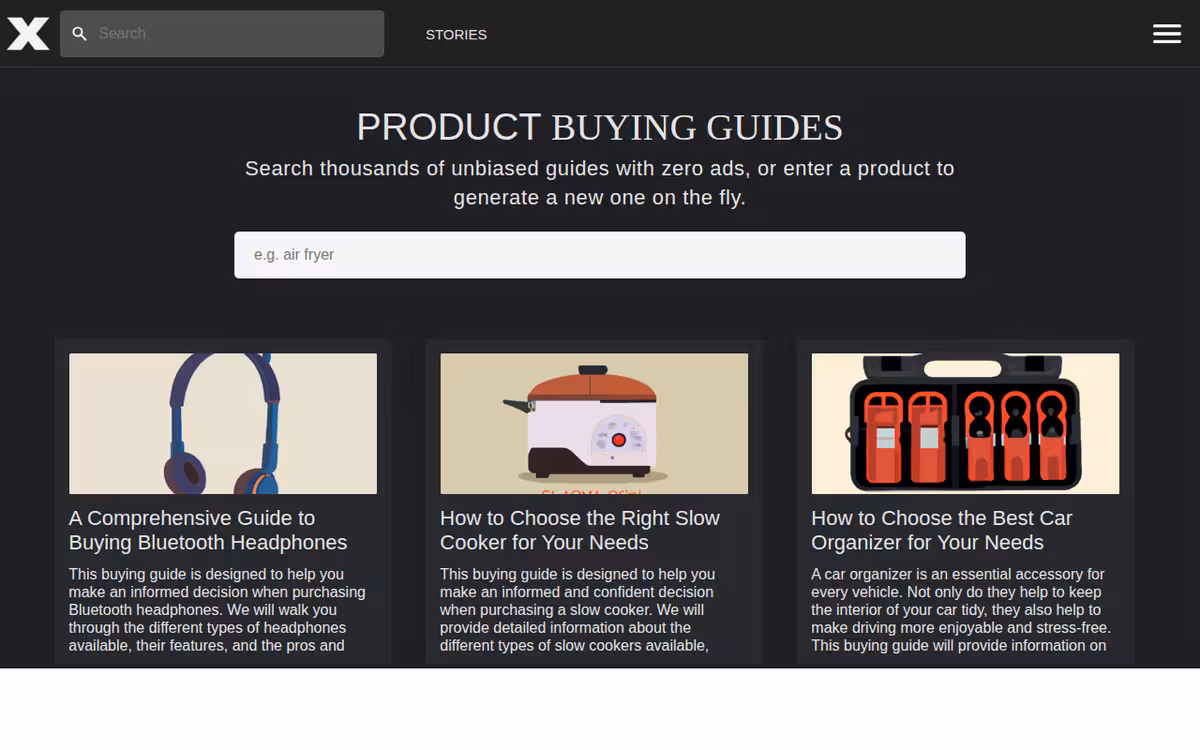Product Buying Guides homepage screenshot