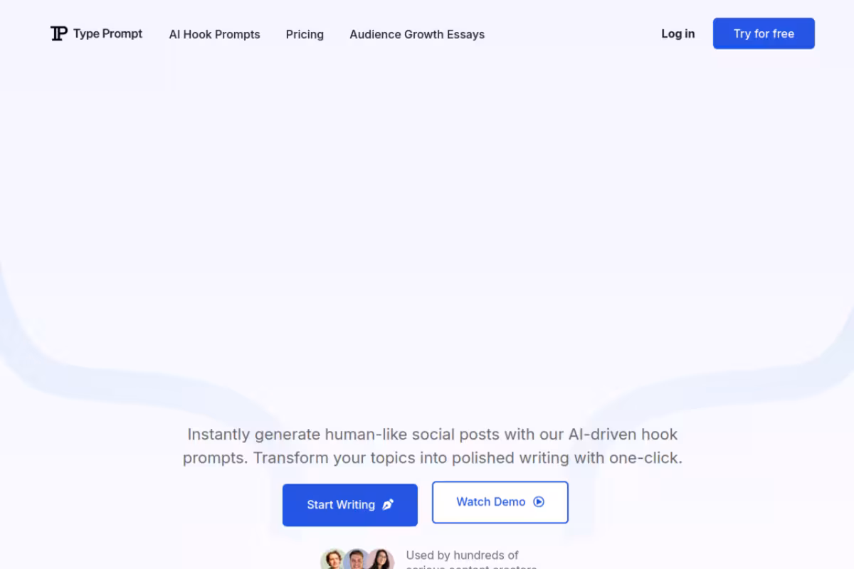 Type Prompt homepage screenshot