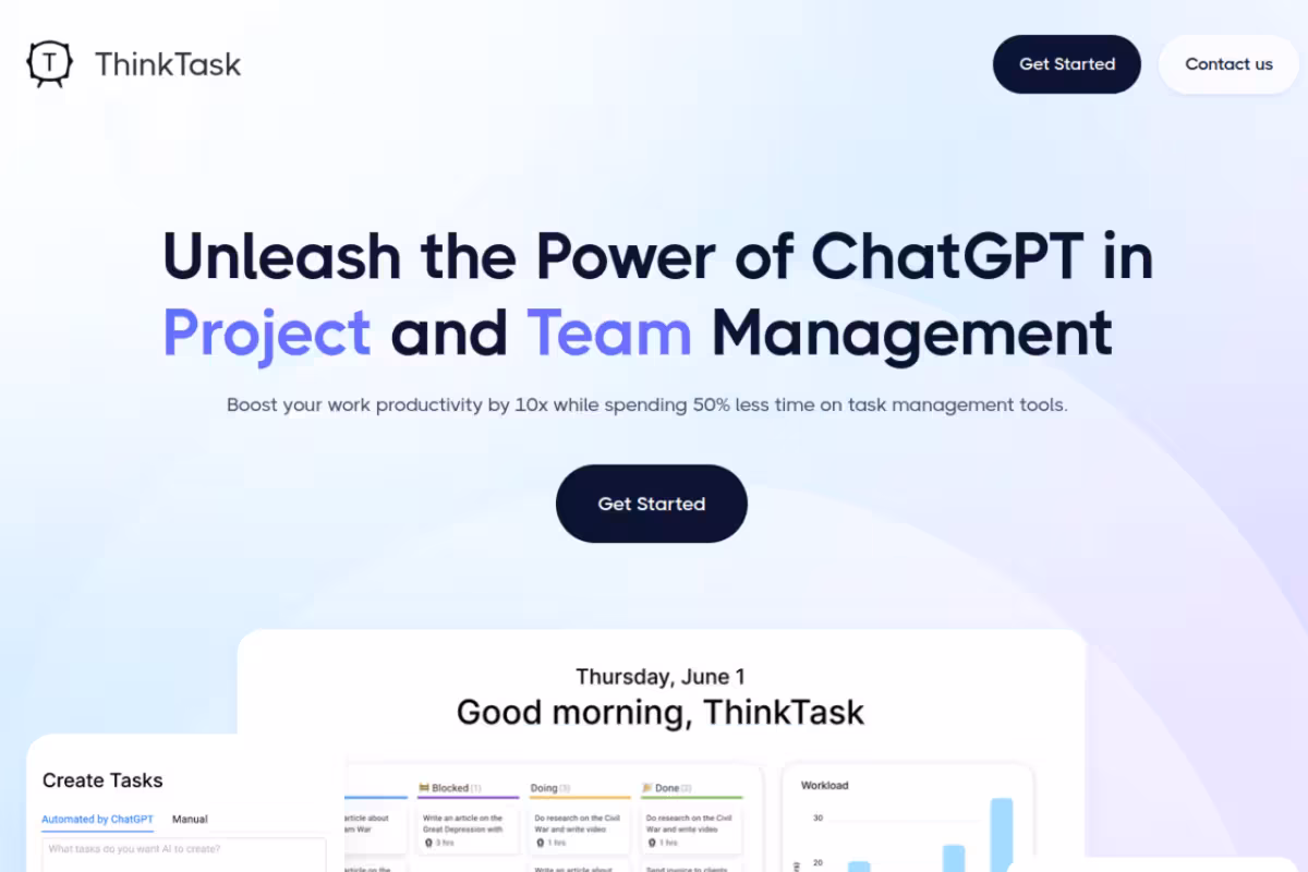 Thinktask homepage screenshot