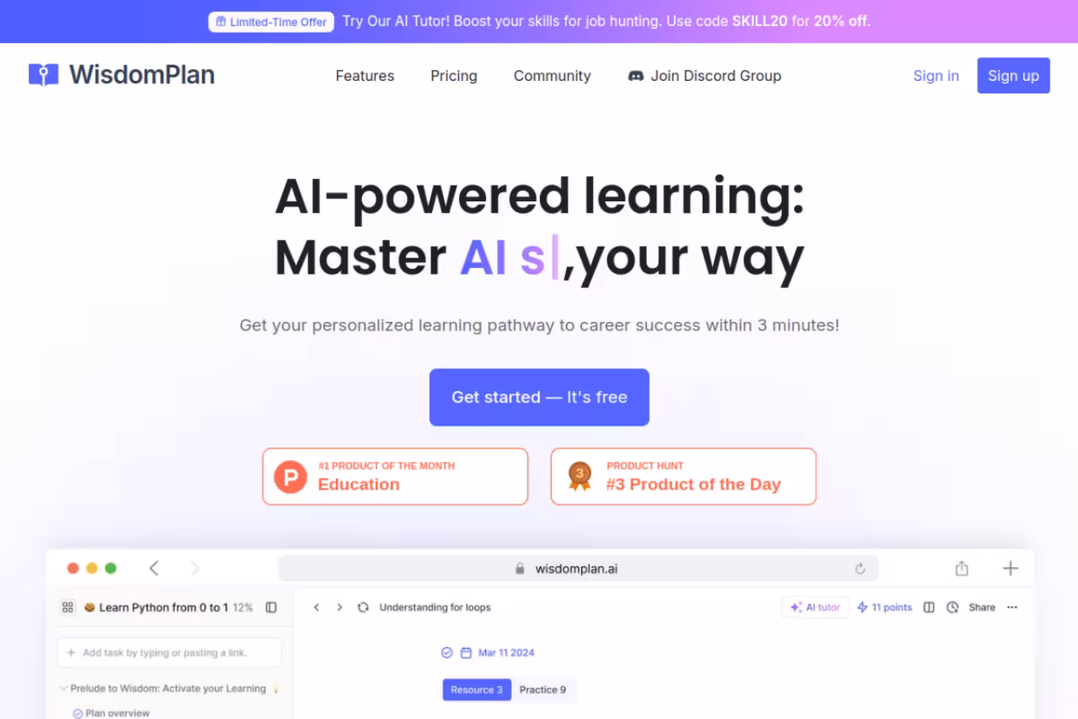 WisdomPlan homepage screenshot