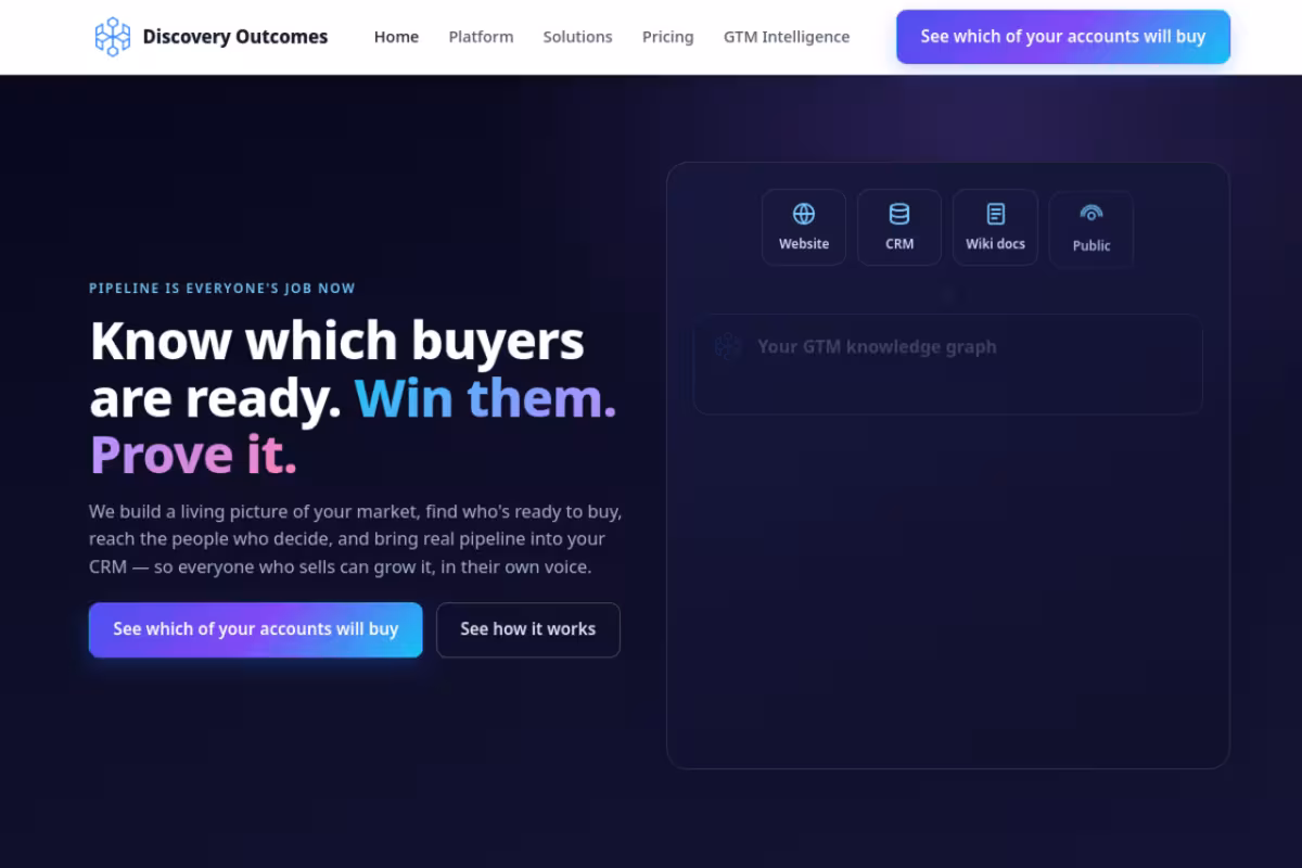Discovery Outcomes homepage screenshot