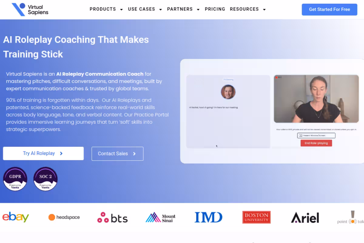 Virtual Sapiens AI homepage screenshot