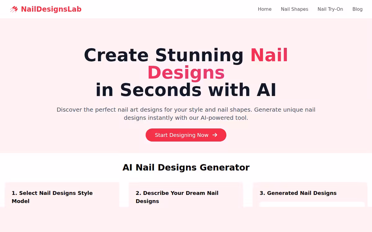 AI Nail Designs Lab homepage screenshot