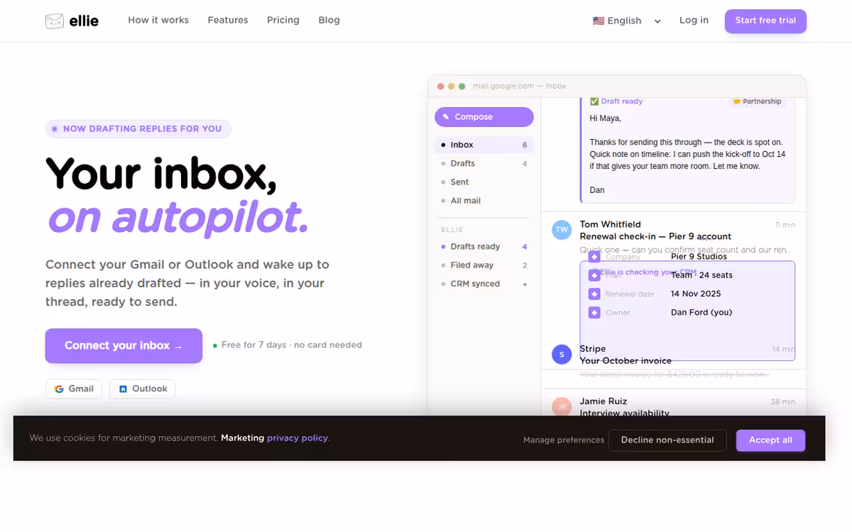 Ellie homepage screenshot