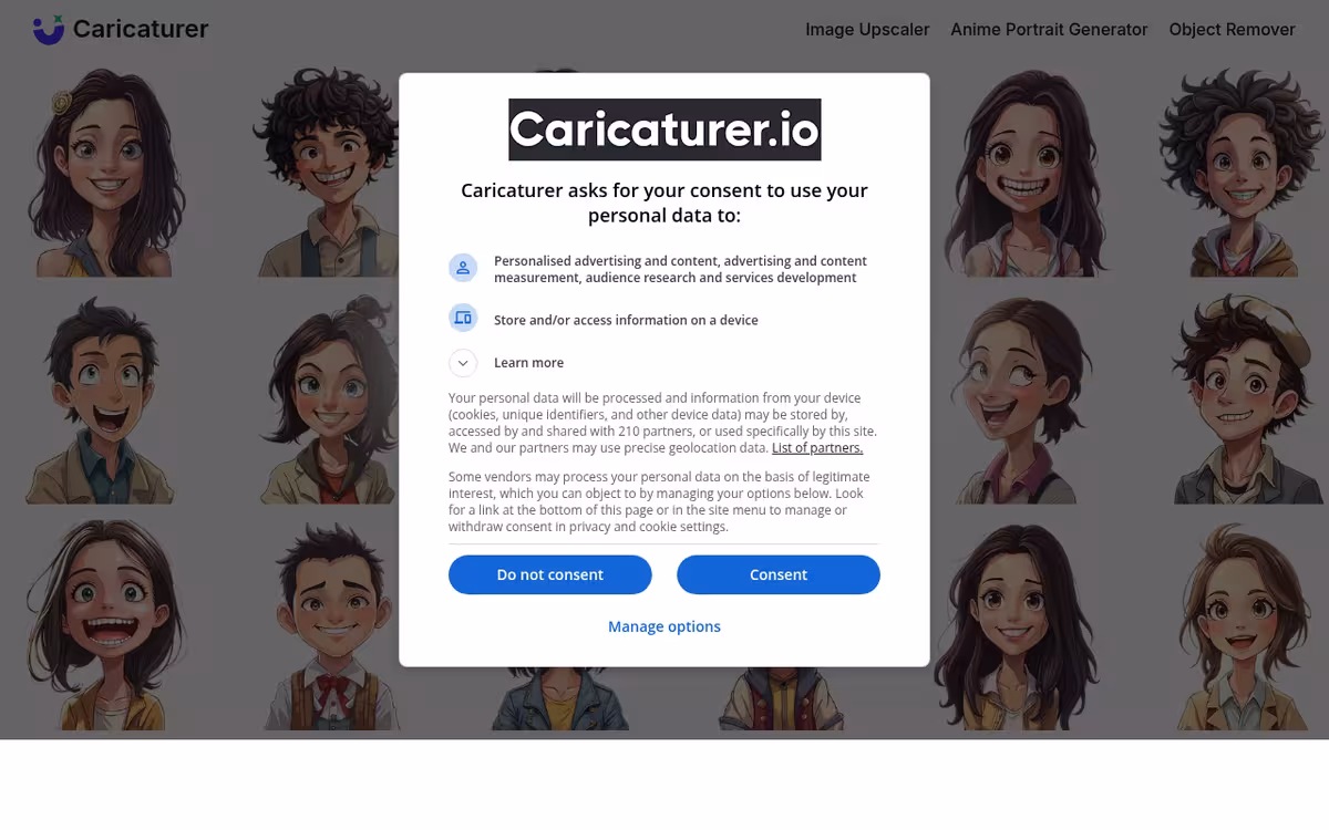 Caricaturer homepage screenshot