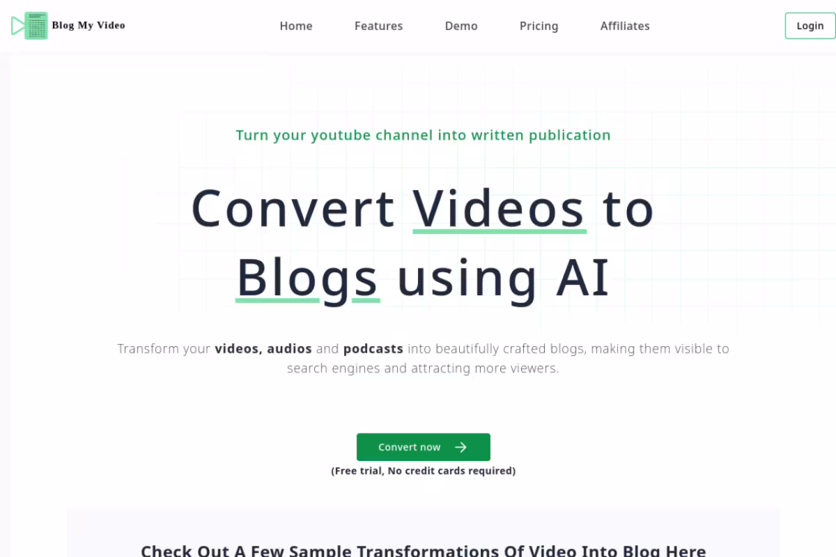 Blog my video homepage screenshot