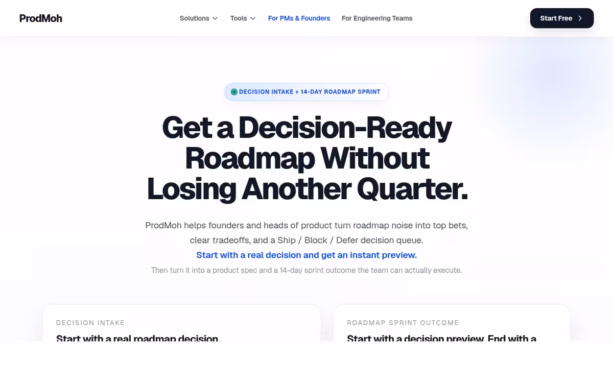ProdMoh homepage screenshot