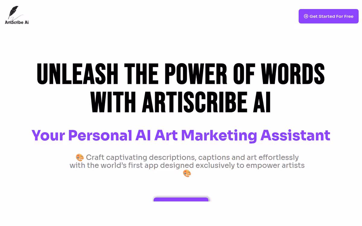 ArtiScribe AI homepage screenshot