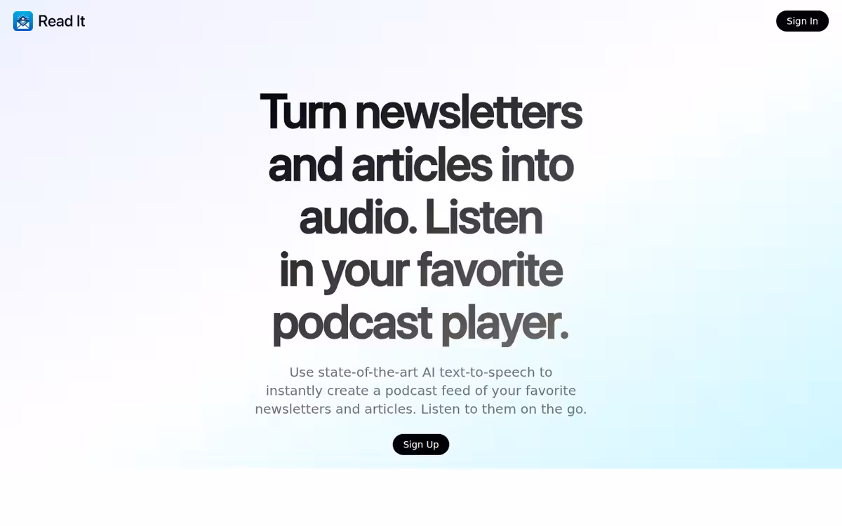 Read It homepage screenshot
