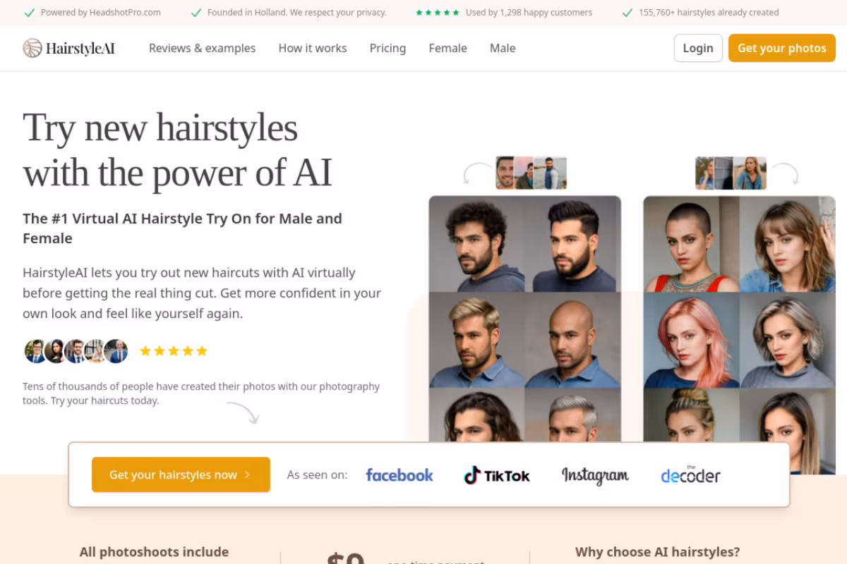 Hairstyle AI homepage screenshot