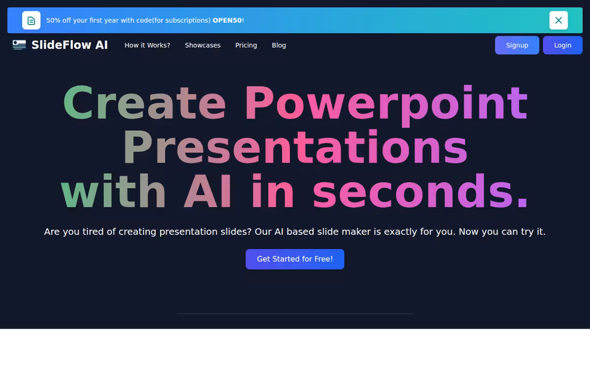 SlideFlow AI homepage screenshot