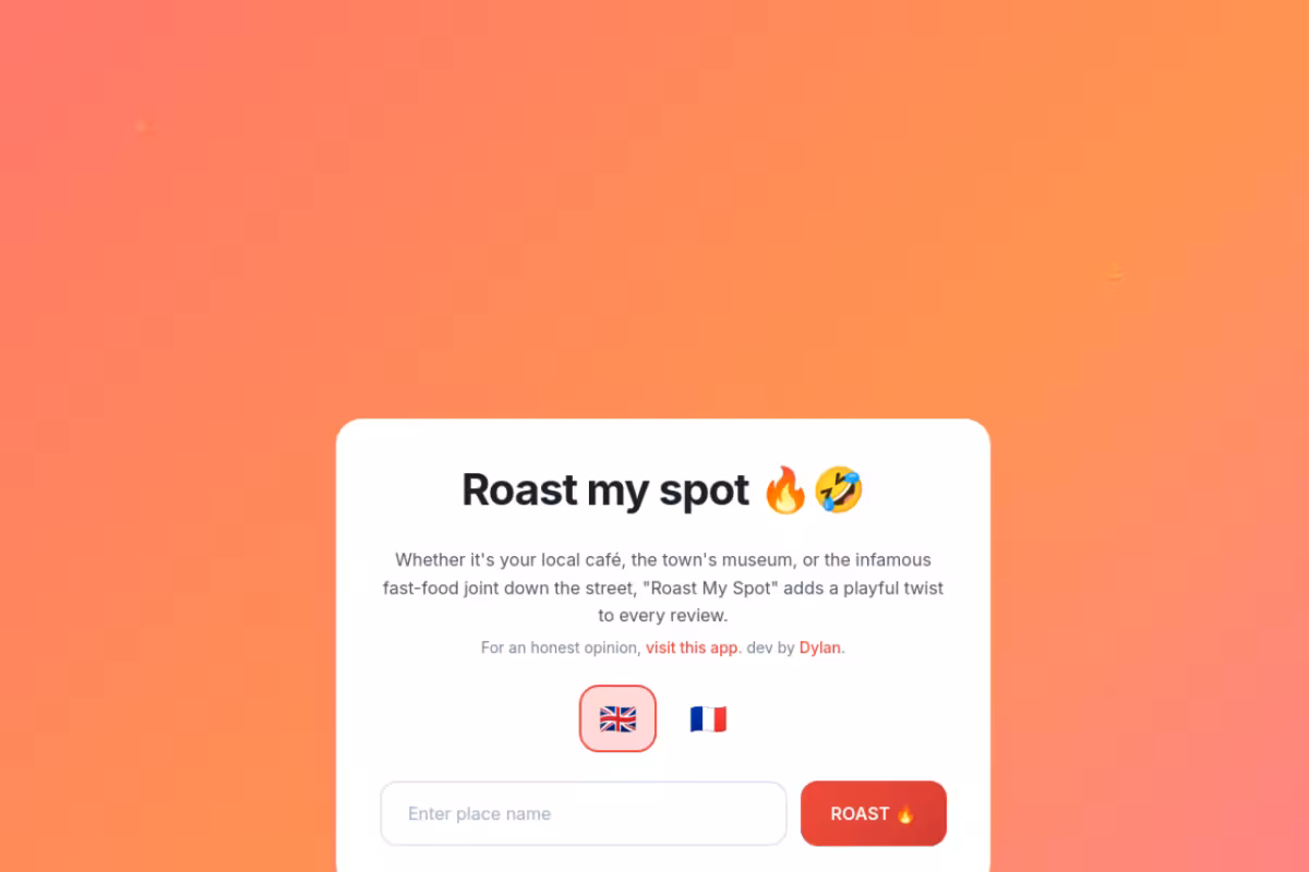 Roast My Spot homepage screenshot