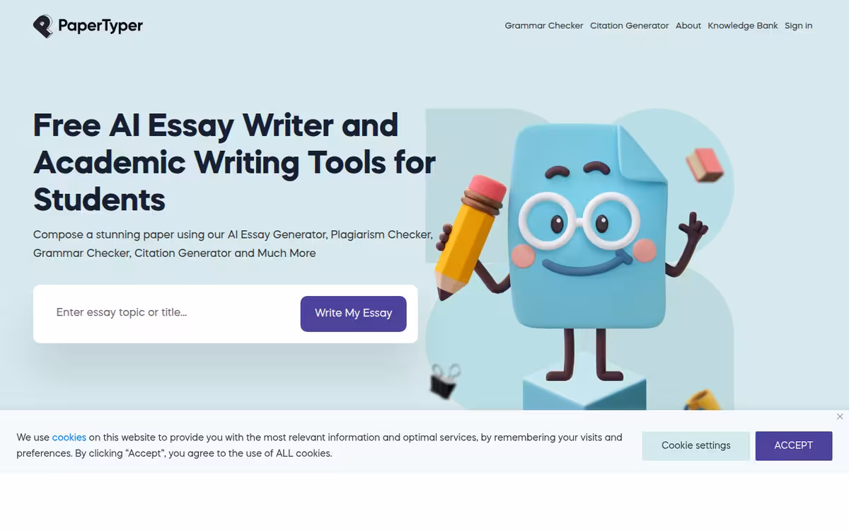 Essay Writer by Papertyper homepage screenshot