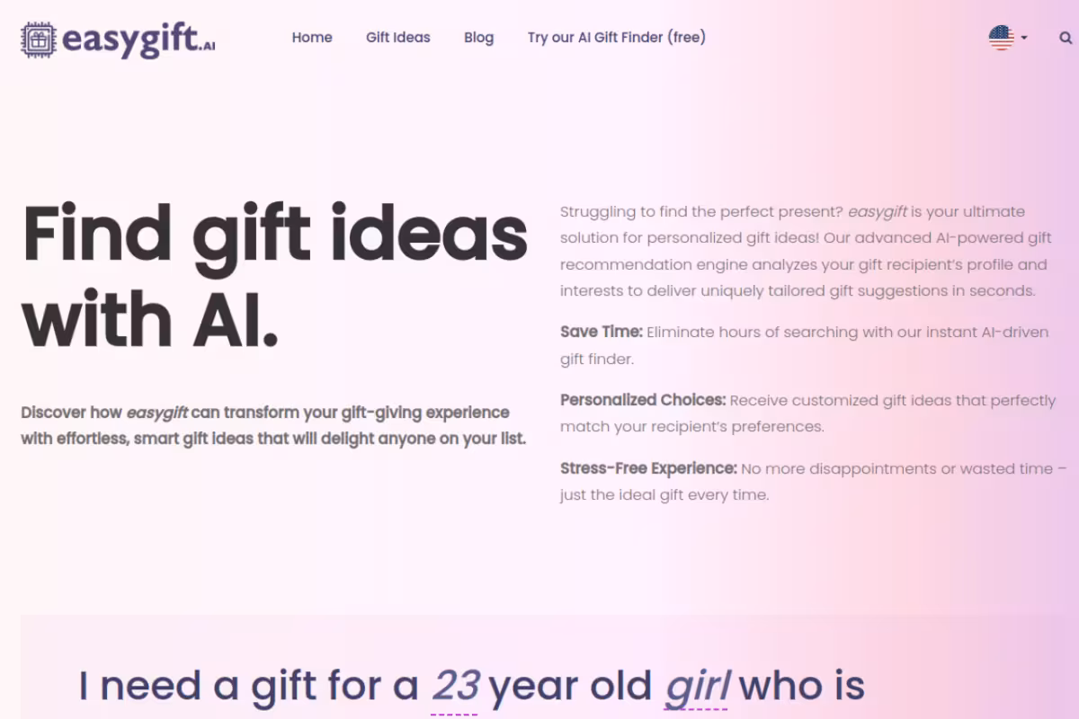 Easygift.ai homepage screenshot