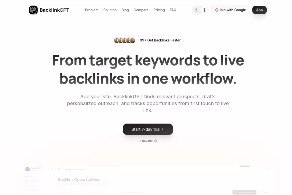 BacklinkGPT homepage screenshot