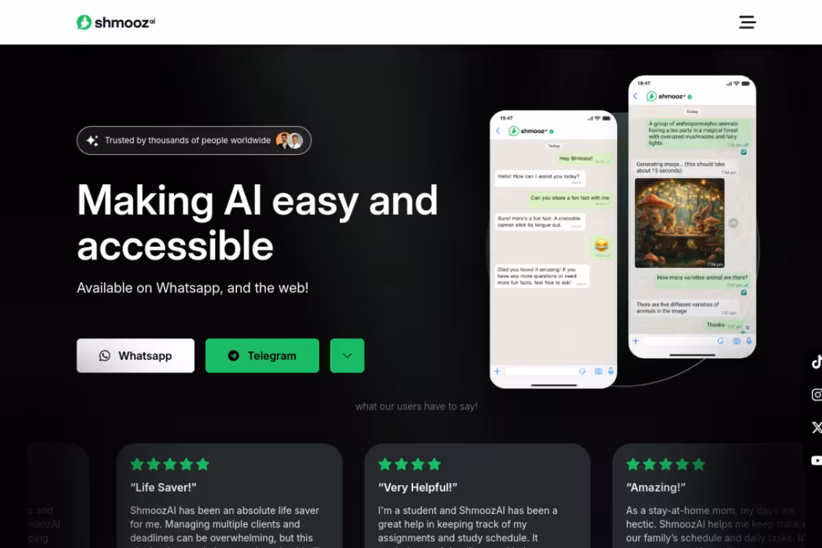 Shmooz AI homepage screenshot