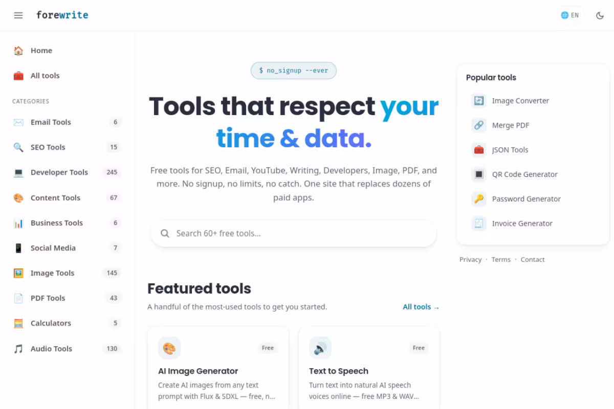 Forewrite homepage screenshot