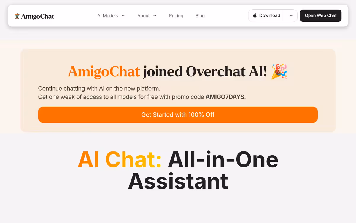 AmigoChat homepage screenshot