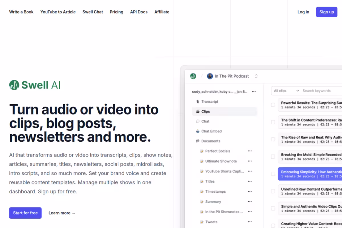 Swell AI homepage screenshot