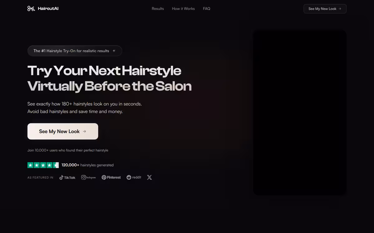 HaircutAI homepage screenshot
