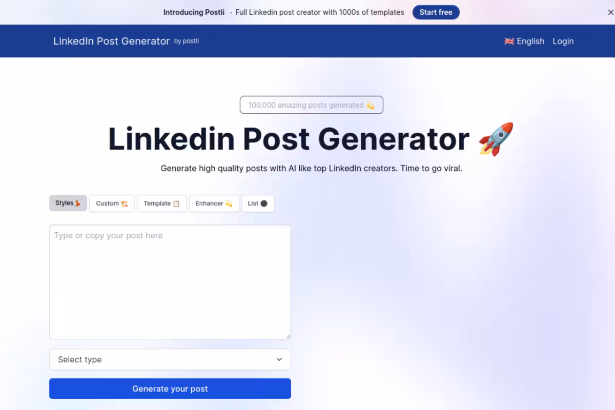 LinkedIn Viral Post Generator with AI homepage screenshot