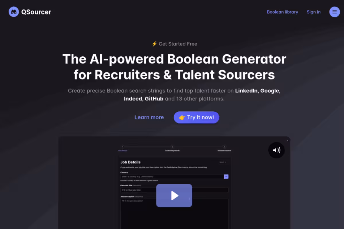 QSourcer homepage screenshot