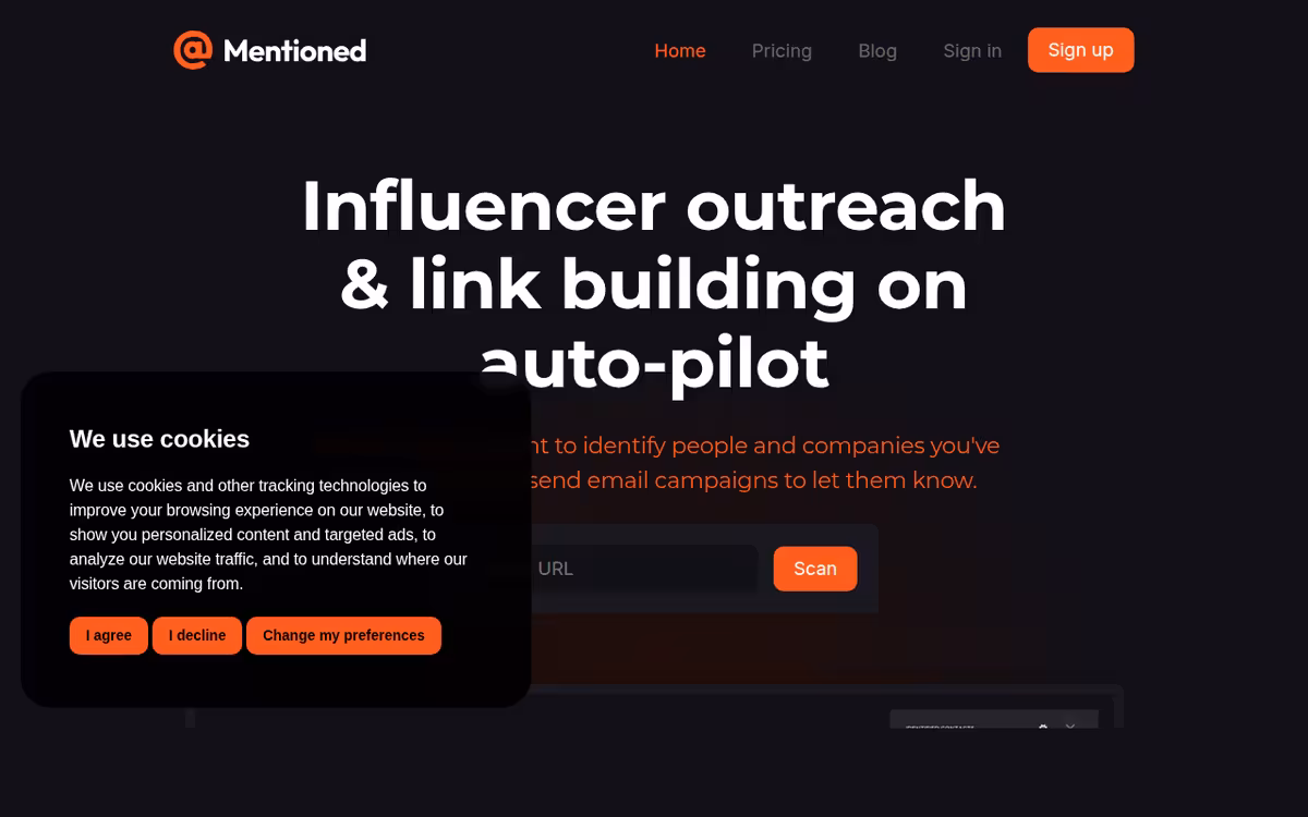Mentioned homepage screenshot