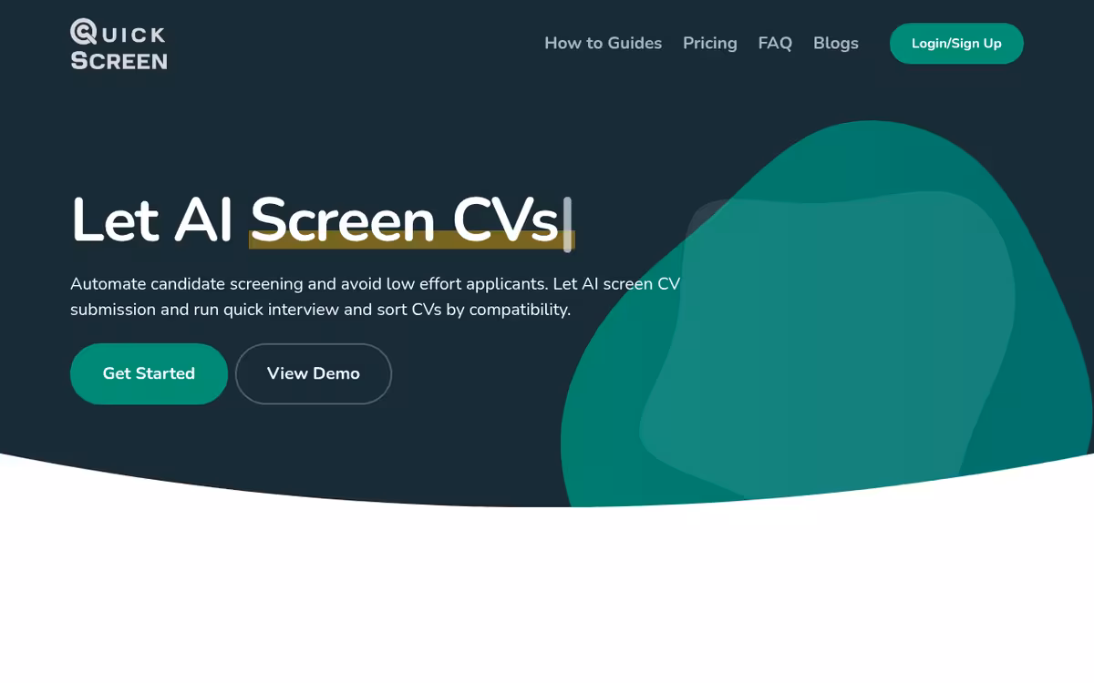 QuickScreen.ai homepage screenshot
