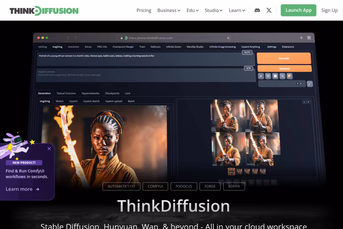 ThinkDiffusion homepage screenshot