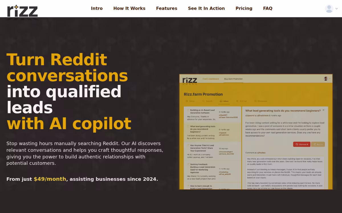 Rizz.farm homepage screenshot