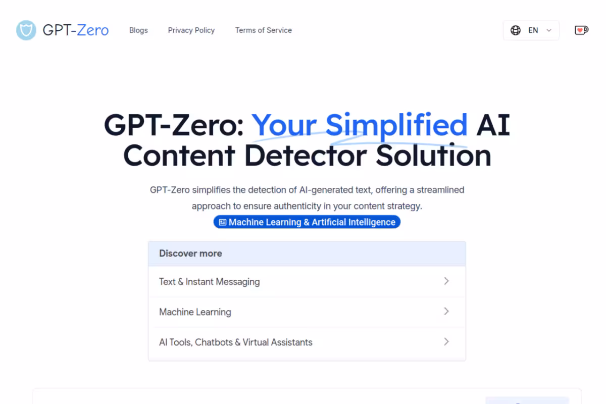GPTZero.cc homepage screenshot
