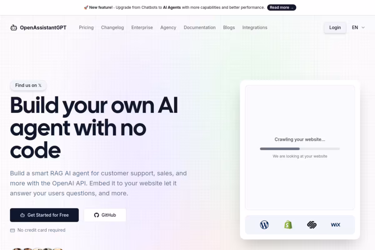 OpenAssistantGPT homepage screenshot