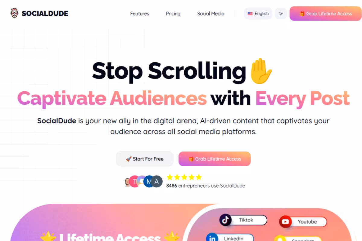 SOCIALDUDE homepage screenshot