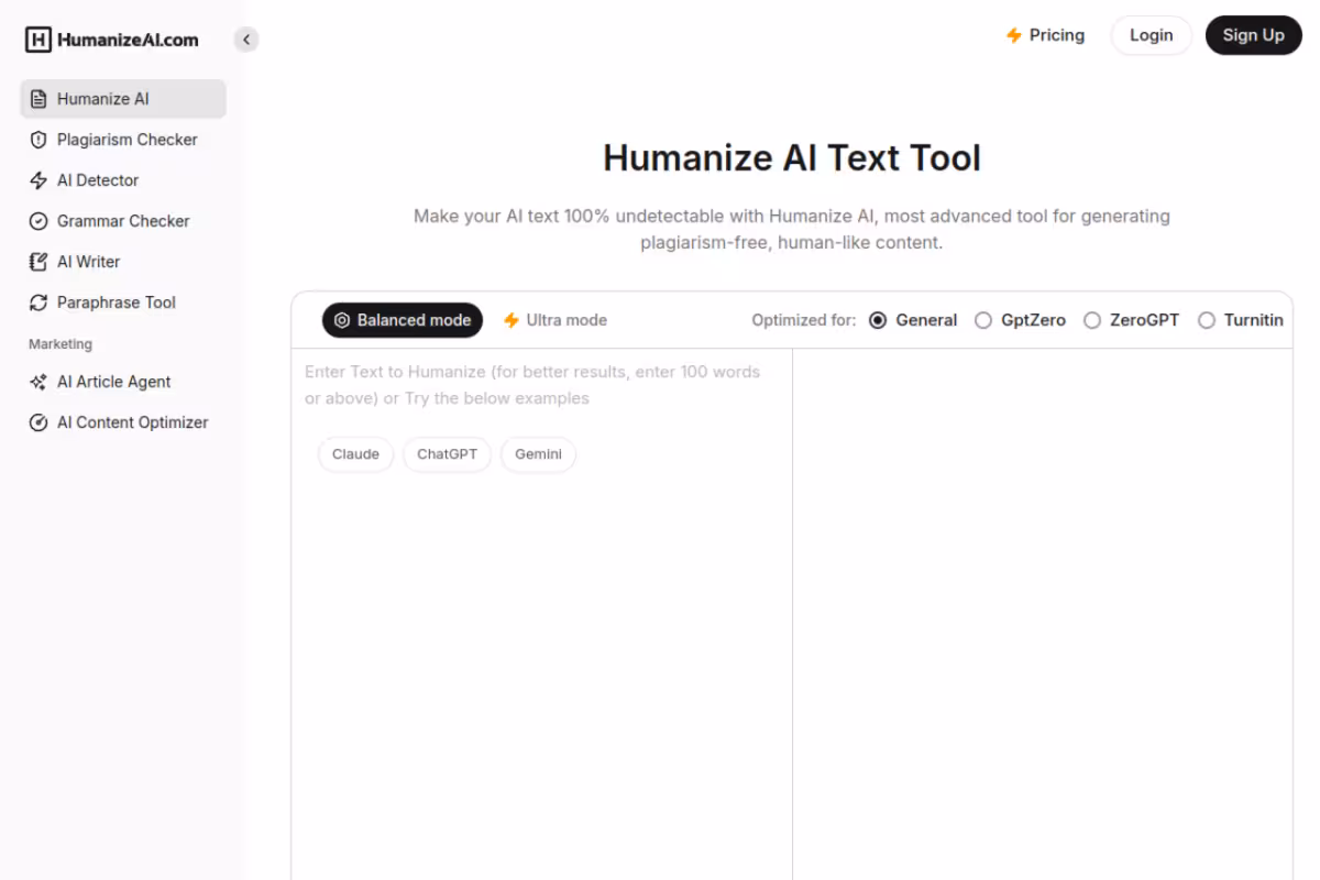 Humanize AI homepage screenshot