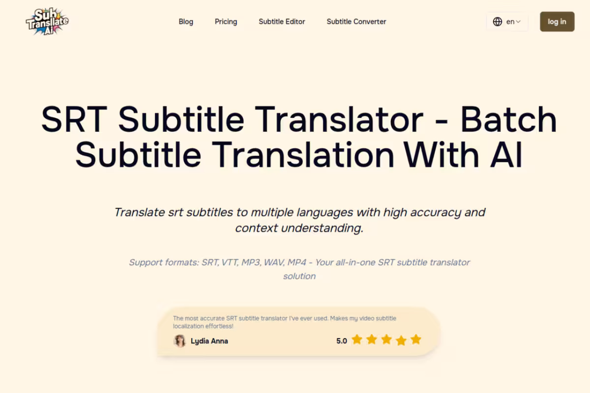 SRT Subtitle Translator homepage screenshot