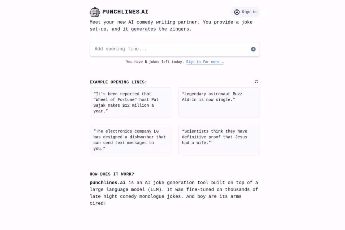 punchlines.ai homepage screenshot