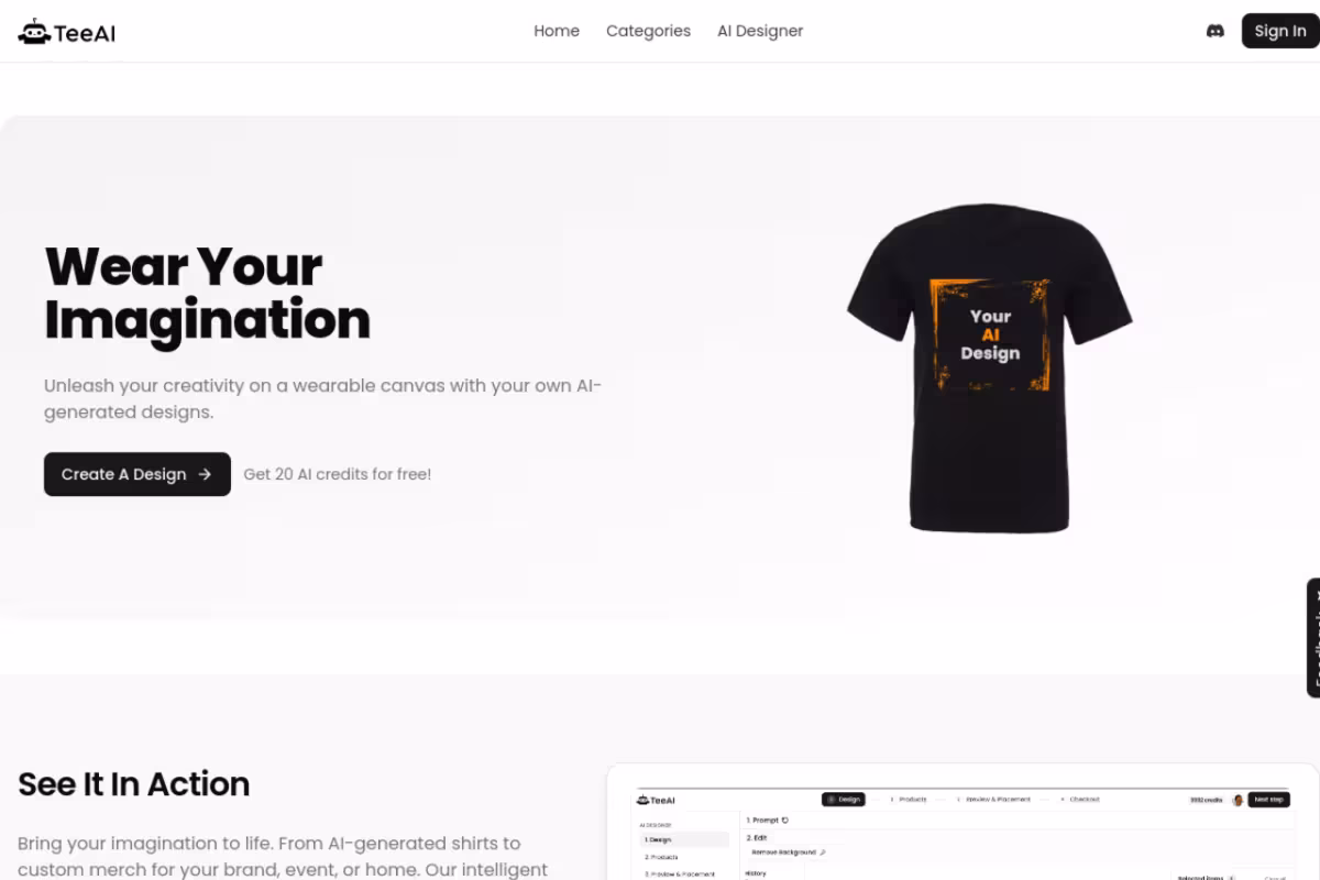 TeeAI homepage screenshot