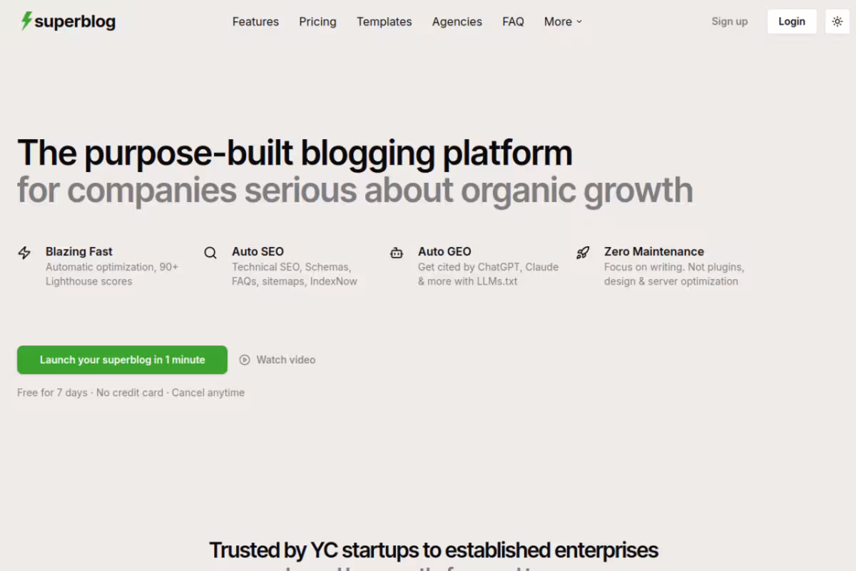 Superblog homepage screenshot