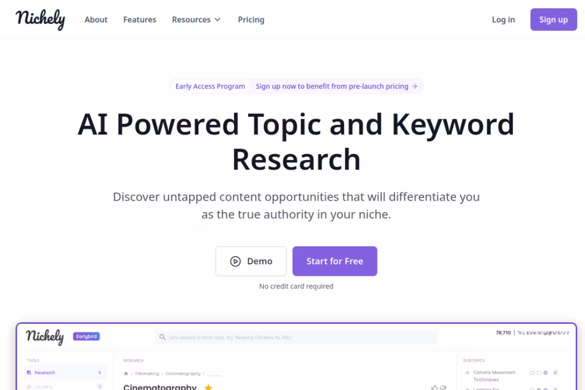Nichely homepage screenshot