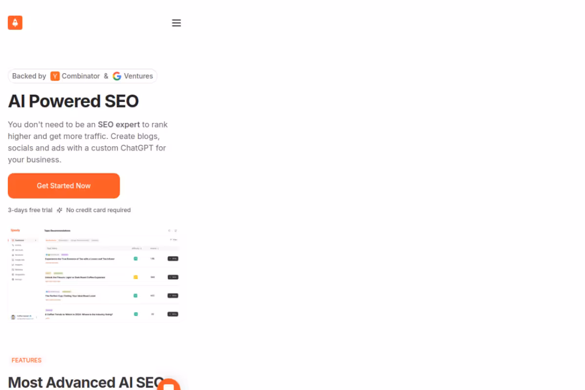 Speedy homepage screenshot