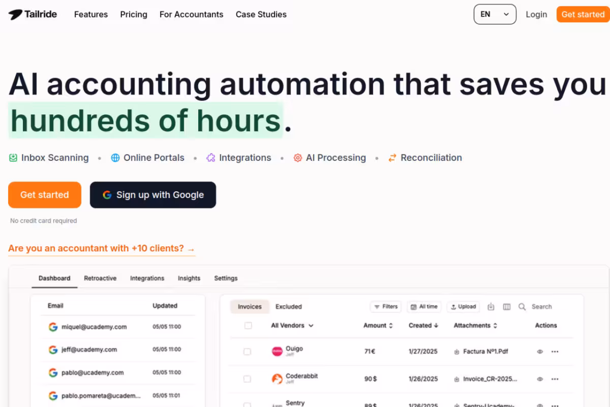Tailride homepage screenshot