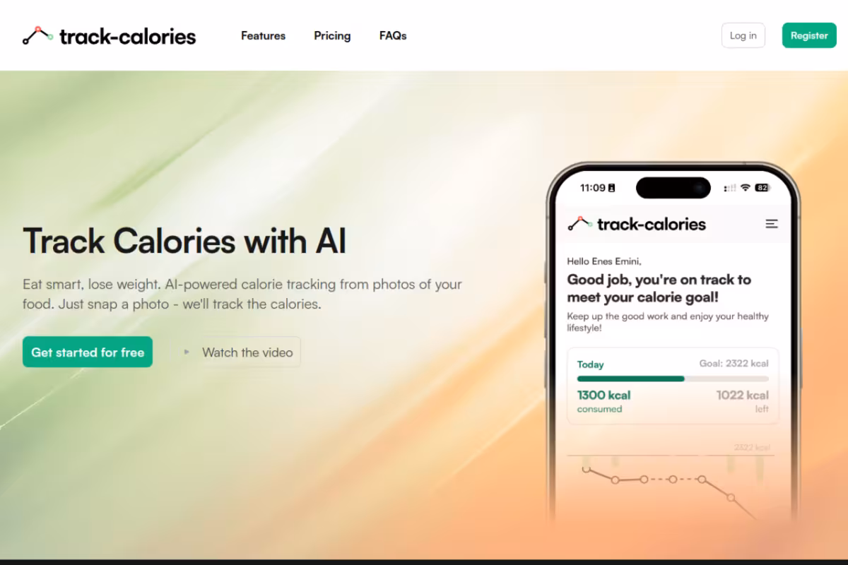 Track Calories homepage screenshot