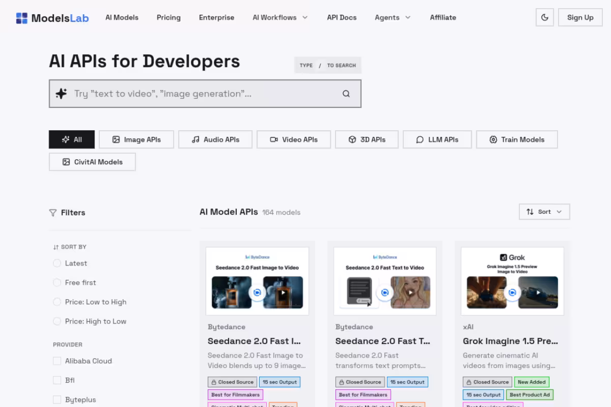 ModelsLab homepage screenshot